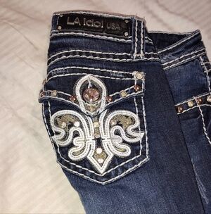 L.A. idol Dark Blue Embellished Flare Jeans
